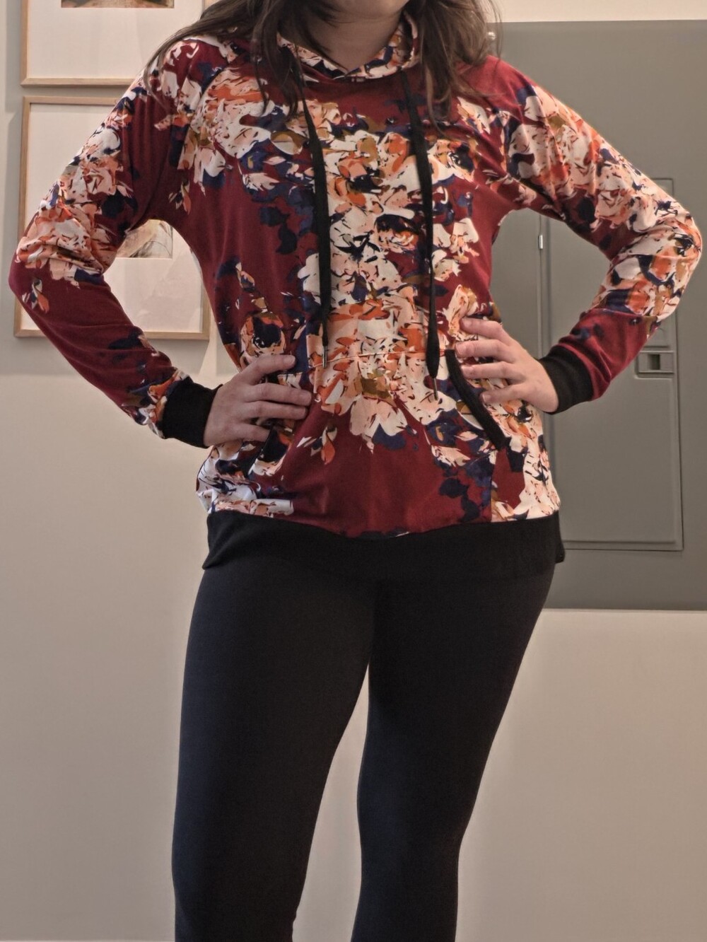 Lildy Super Soft Burgundy Floral Hoodie Pullover Kangaroo Pocket Cozy Sweatshirt